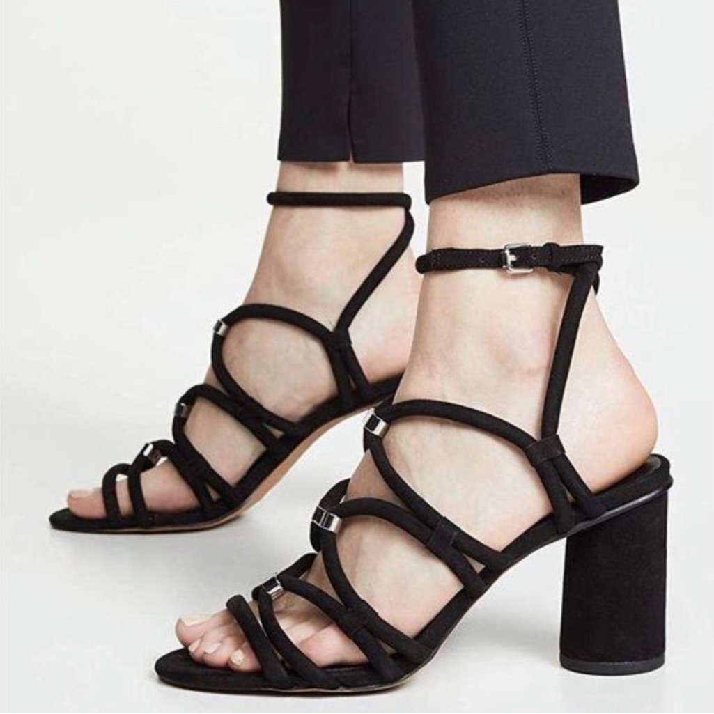 Revolve Rebecca Minkoff Apolline Strappy Sandals Black Suede Leather 6 Elegant